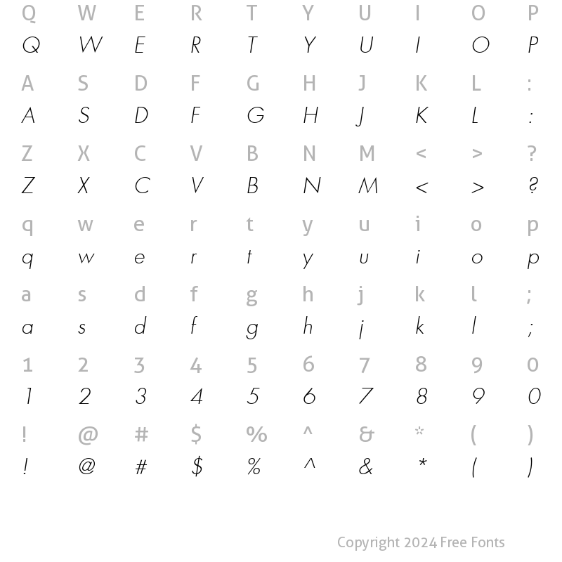 Character Map of Futura-Light LightItalic