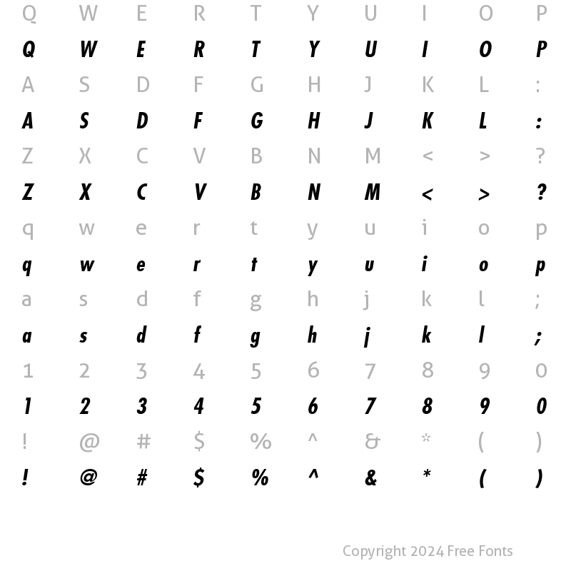 Character Map of Futura LT Condensed Bold Italic