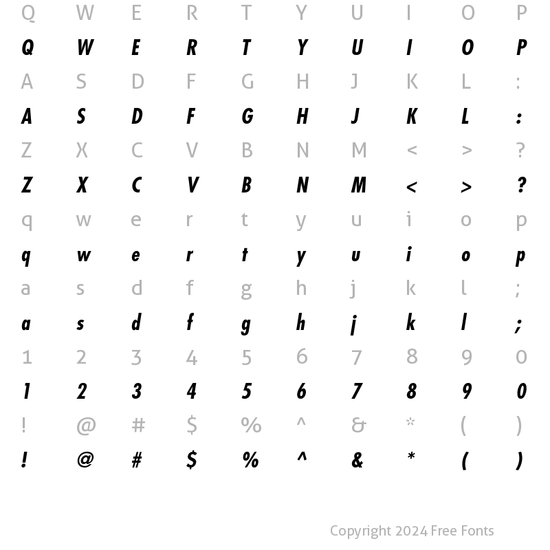 Character Map of Futura LT Condensed Bold Oblique