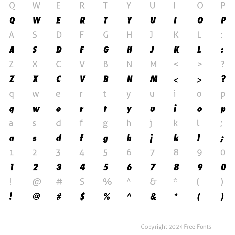Character Map of Futura LT Condensed Extra Bold Oblique