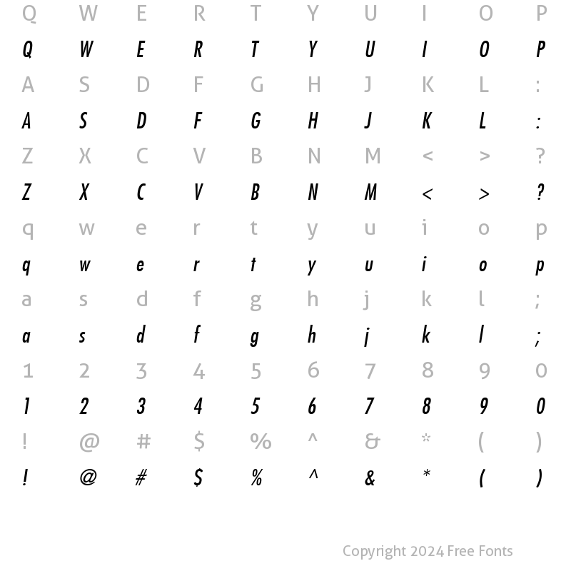 Character Map of Futura LT Condensed Italic