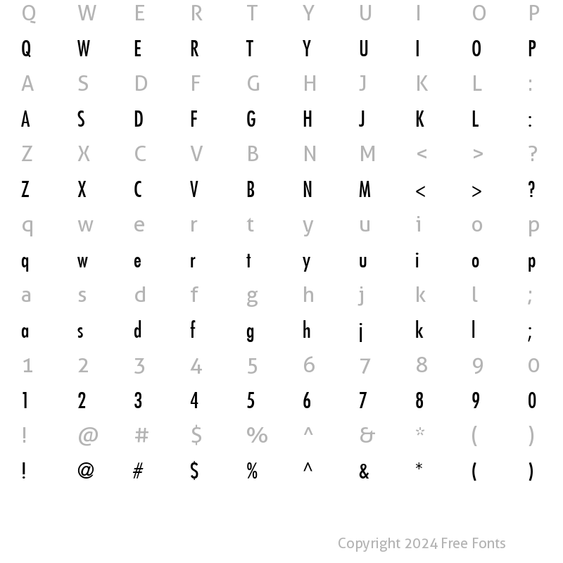 Character Map of Futura LT Condensed Regular