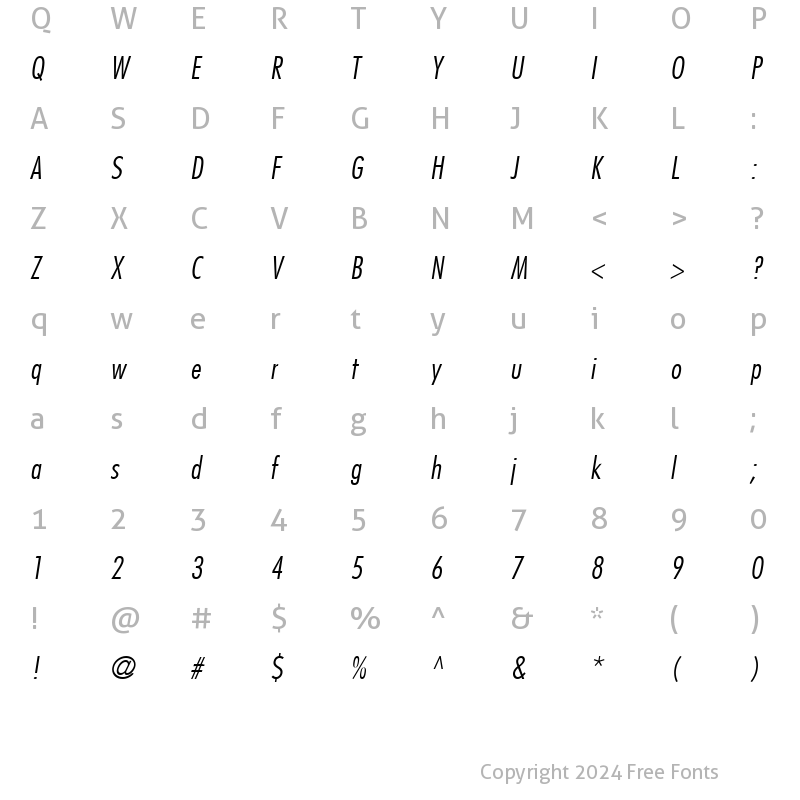 Character Map of Futura LT CondensedLight Italic