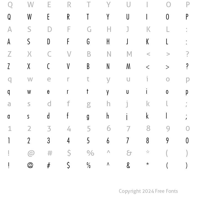 Character Map of Futura LT CondensedLight Regular