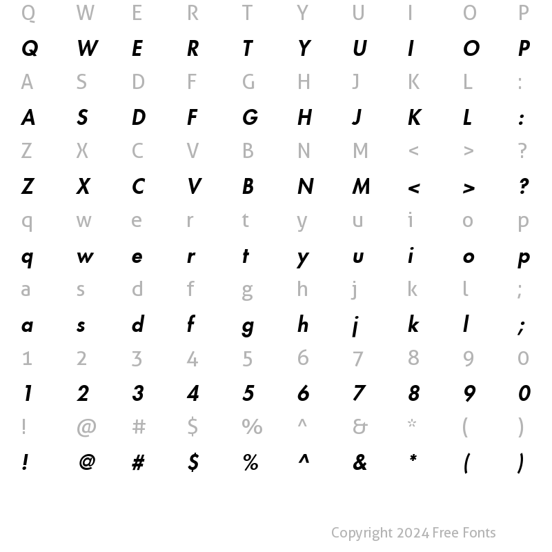 Character Map of Futura LT Medium Bold Italic