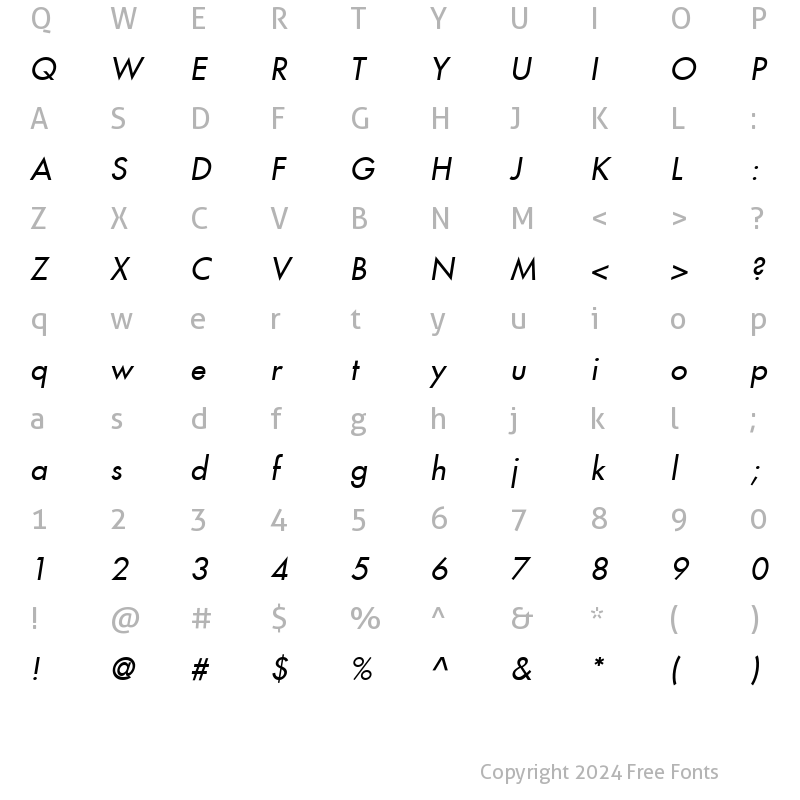 Character Map of Futura LT Medium Italic