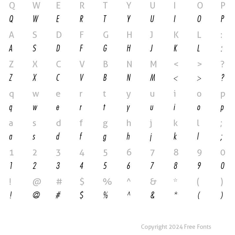 Character Map of Futura LtCn BT Italic
