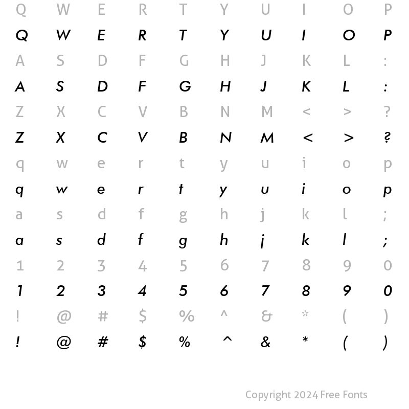 Character Map of Futura Md BT Medium Italic