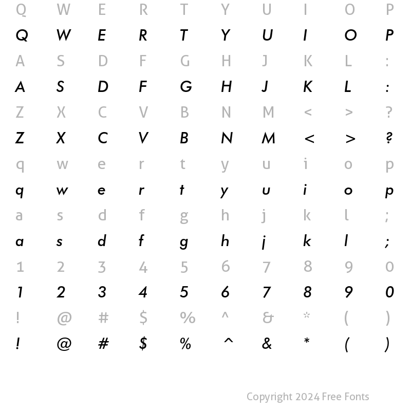 Character Map of Futura Medium Italic