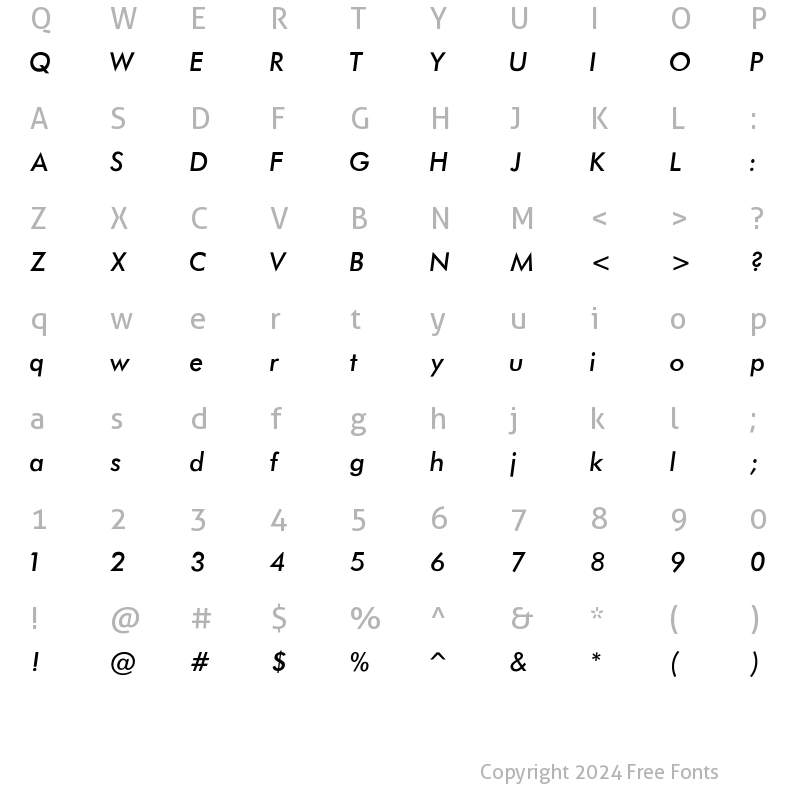 Character Map of Futura-Normal-Italic Regular