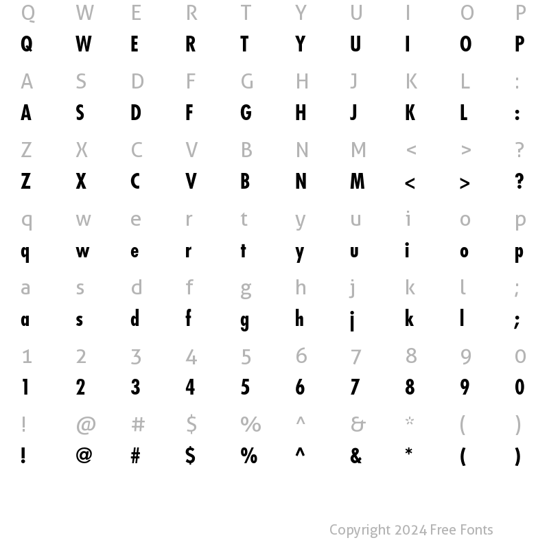 Character Map of Futura Std Bold Condensed