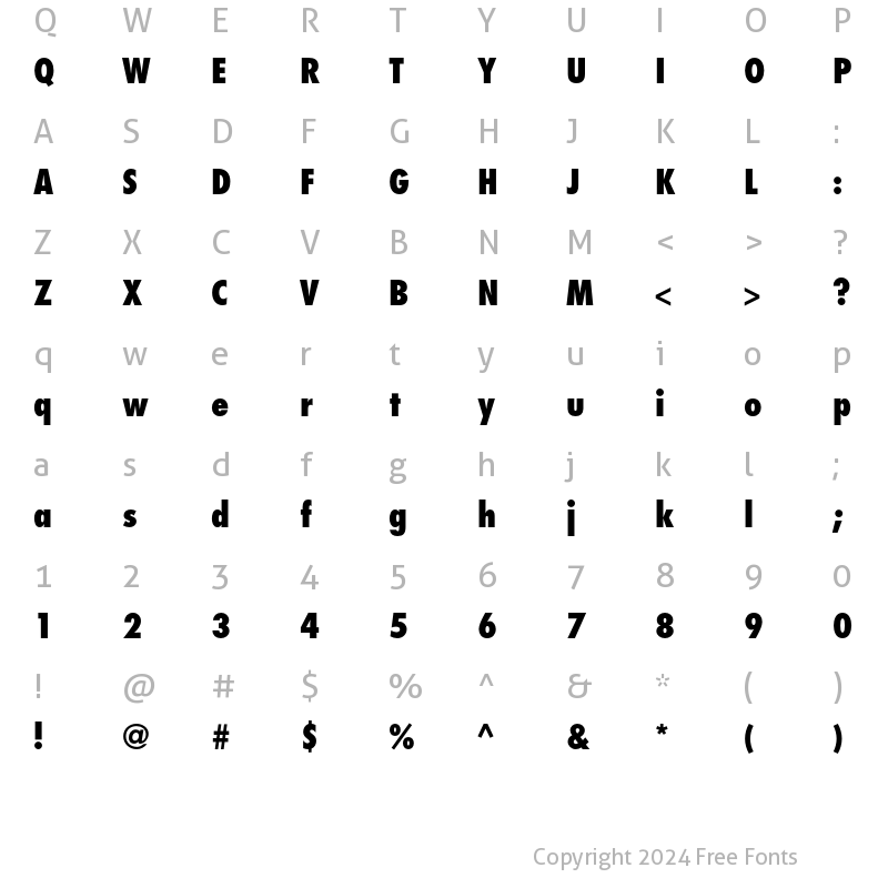 Character Map of Futura Std Extra Bold Condensed