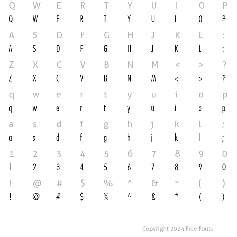 Character Map of Futura Std Light Condensed