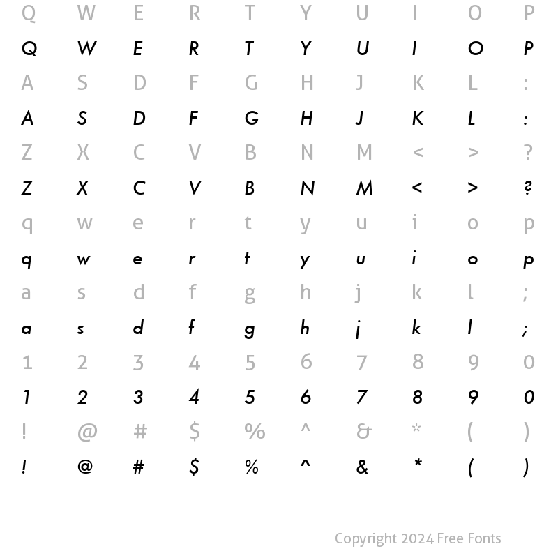 Character Map of Futura URW Medium Italic