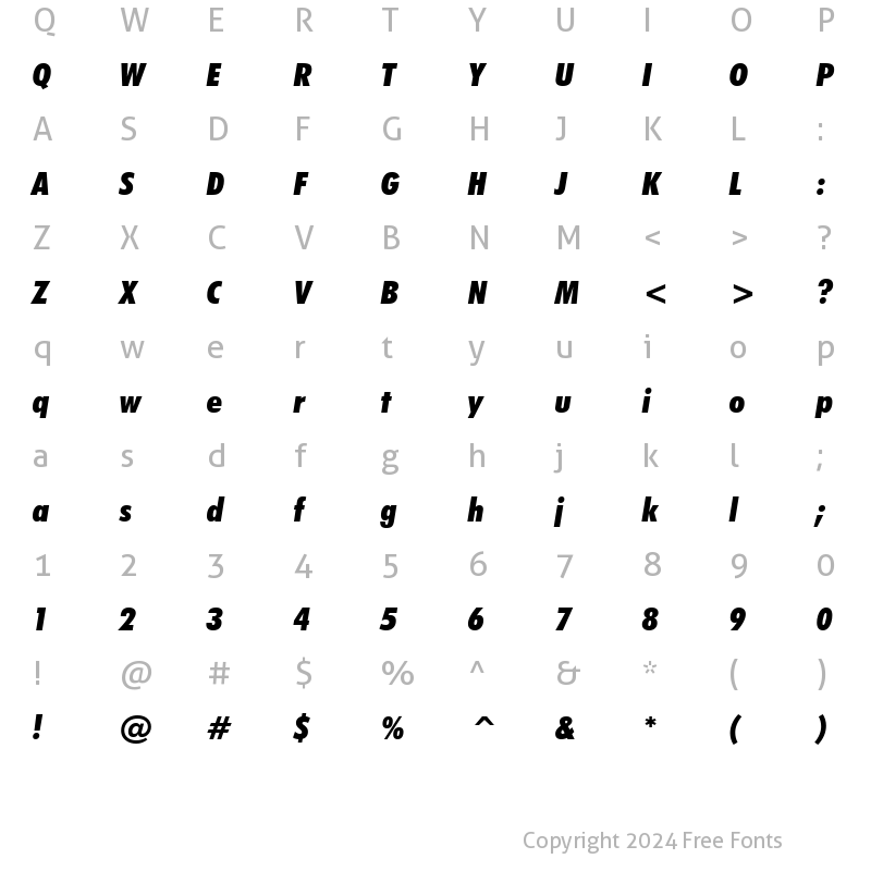 Character Map of Futura XBlkCnIt BT Extra Black Italic