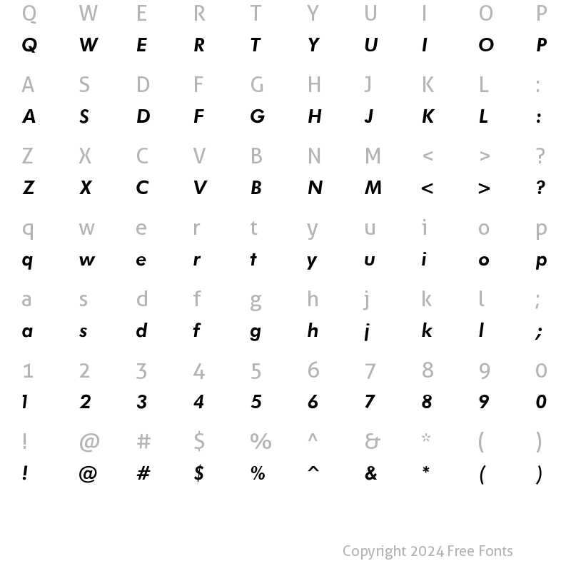 Character Map of Futura_Book-Bold-Italic Regular