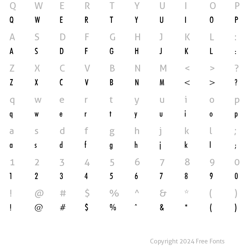 Character Map of Futura_Condenced-Normal Regular