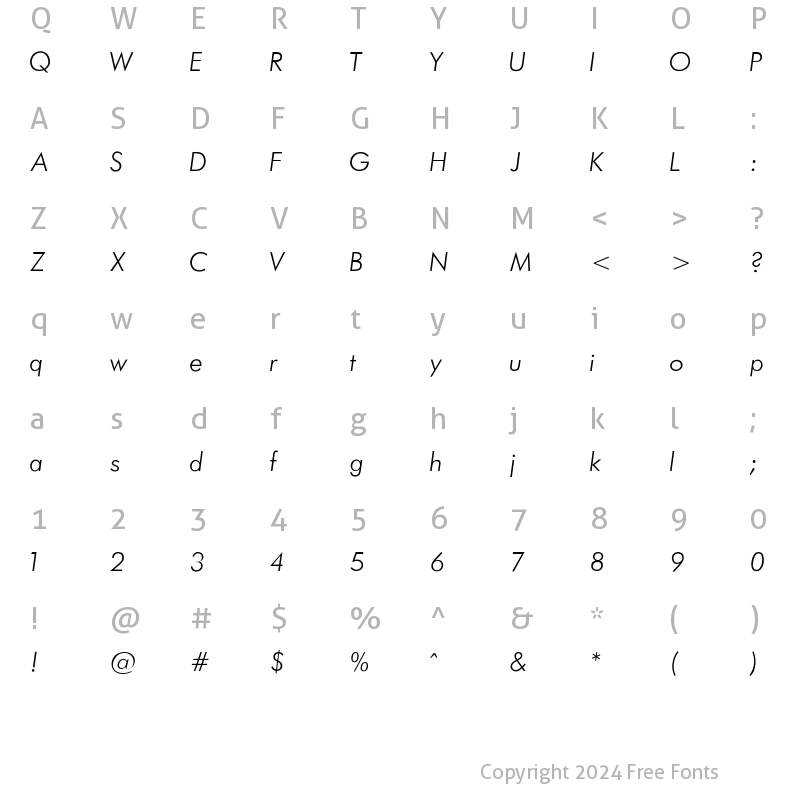 Character Map of Futura_Light-Normal-Italic Regular