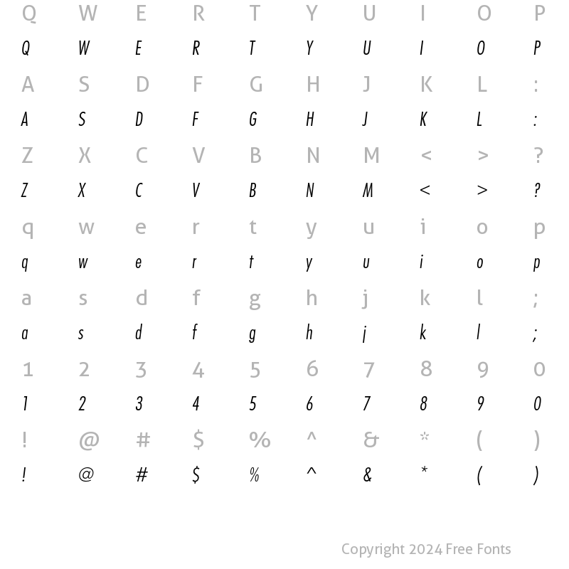 Character Map of FuturaEF LightCondObl Regular