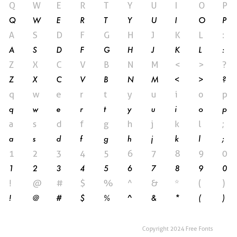 Character Map of FuturaEF Obl Medium