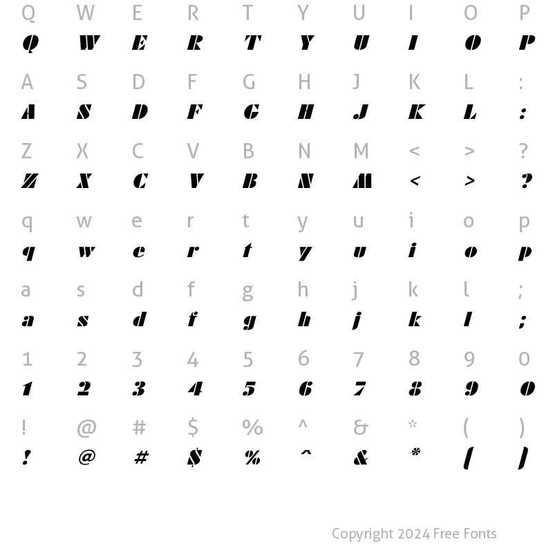 Character Map of FuturaEugenia Italic