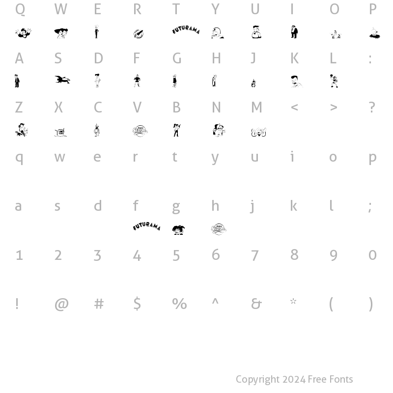 Character Map of futurama dingbats Regular