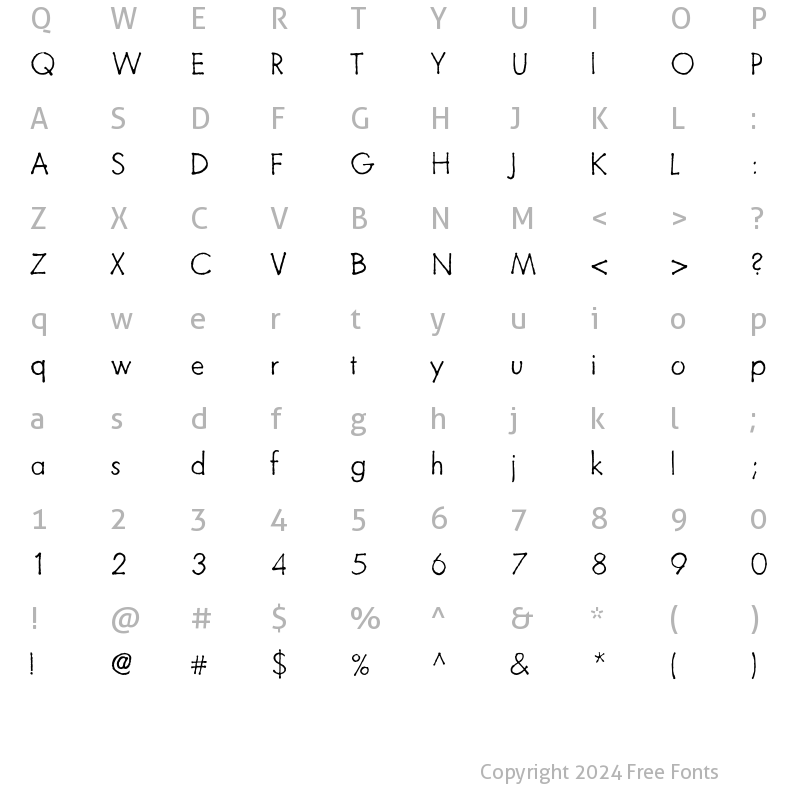 Character Map of Futuramano Thin Regular