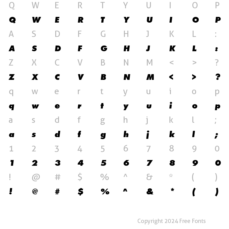 Character Map of FuturaTExtBol Oblique