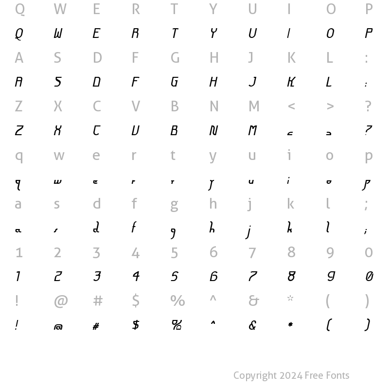 Character Map of Futurex Arthur Bold Italic