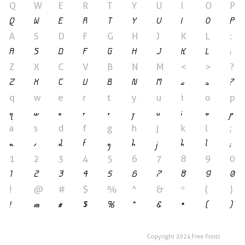 Character Map of Futurex Arthur Italic