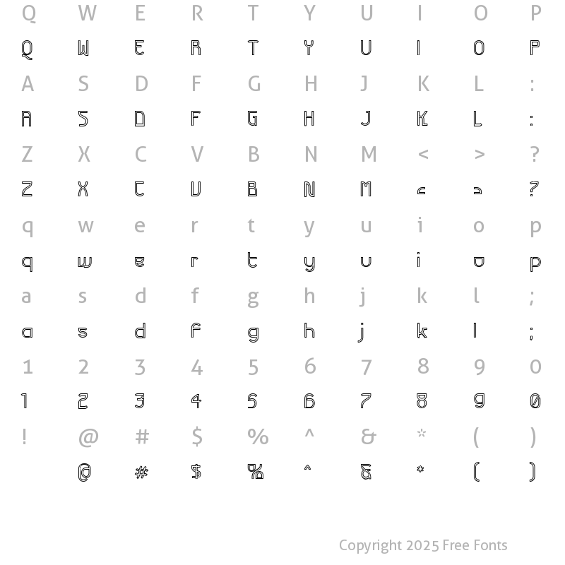 Character Map of Futurex Variation Alpha Hollow Regular