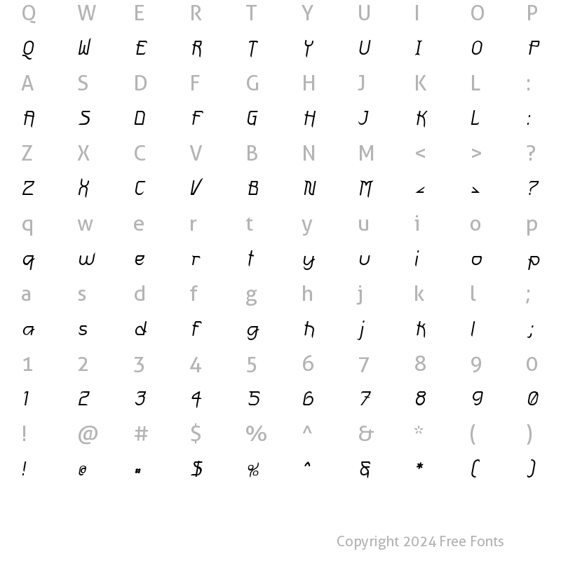 Character Map of FuturexVariationSwishOblique Oblique