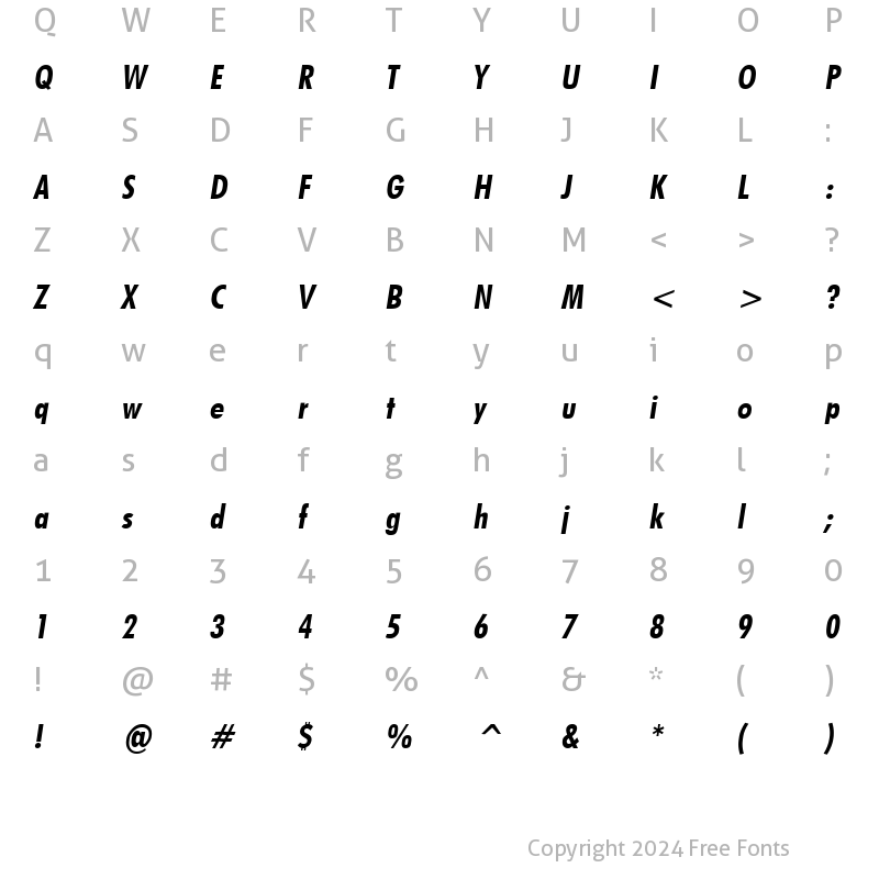 Character Map of Futuri Condensed Bold Oblique