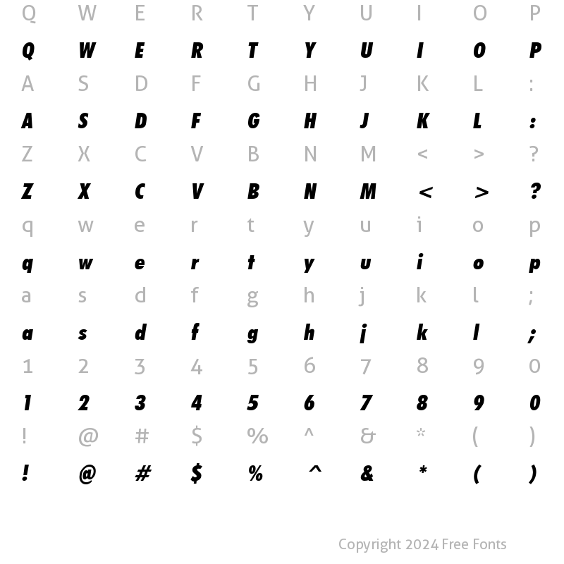 Character Map of Futuri Condensed Extra Bold Oblique