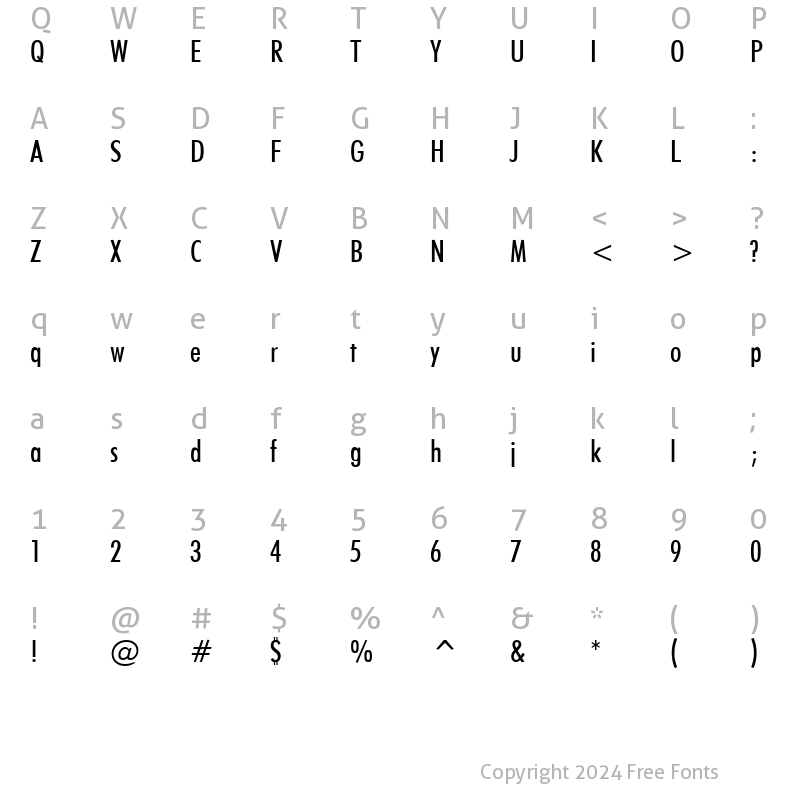 Character Map of Futuri Condensed Regular