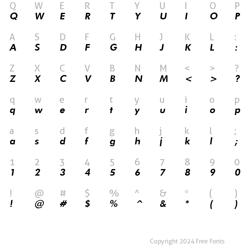 Character Map of Futuri Heavy Italic