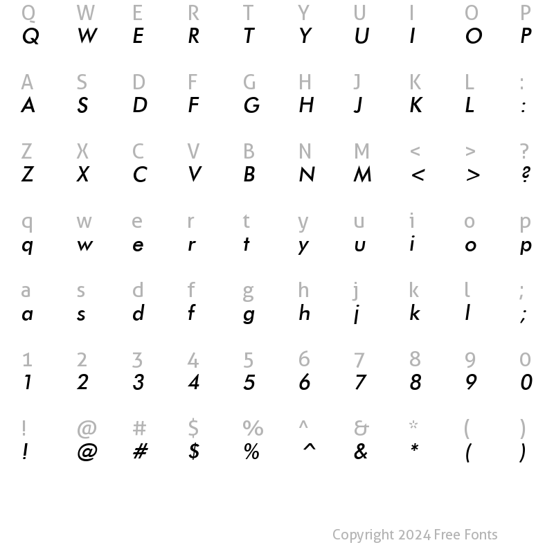 Character Map of Futuri Italic