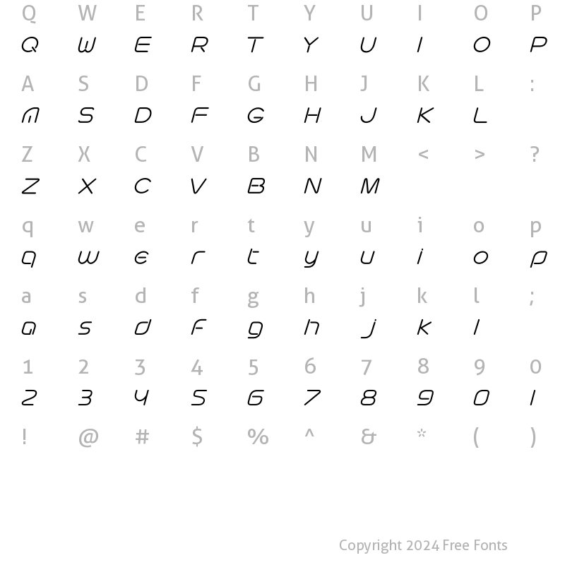 Character Map of Futurisric Bold Italic