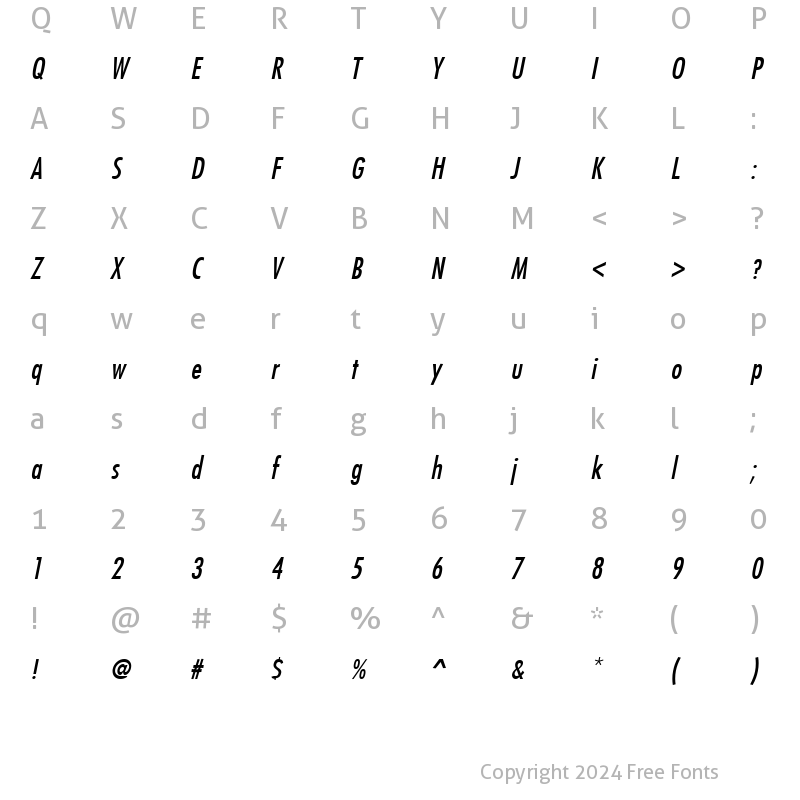 Character Map of FuturistCondensed Italic