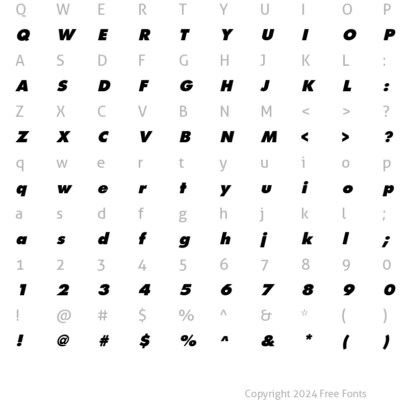 Character Map of FuturistExtrabold Italic
