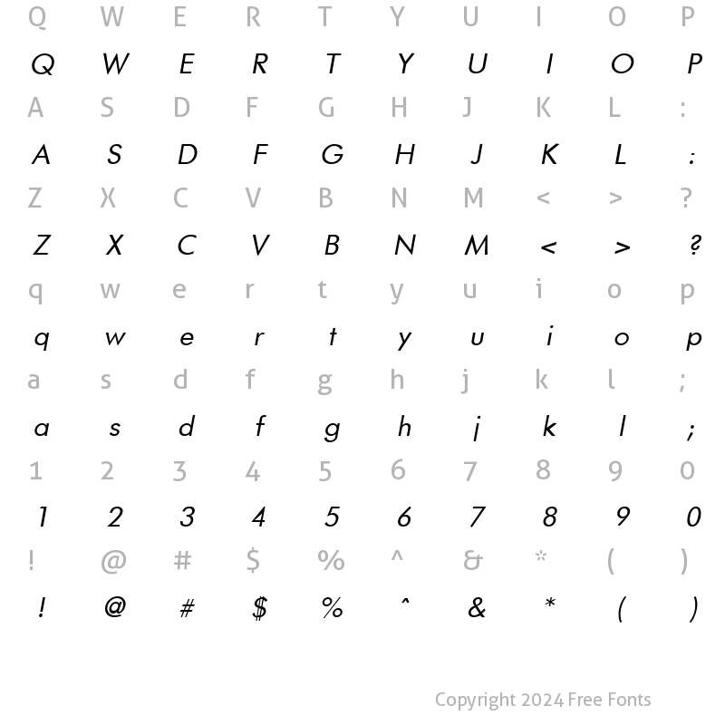 Character Map of FuturistFixedWidth Italic