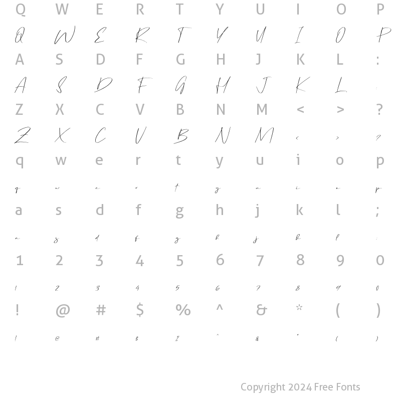 Character Map of Futuristic Caligraph Italic