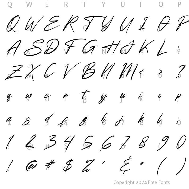 Character Map of Futuristic Signature Italic