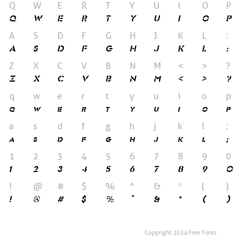 Character Map of FuturistStencil Italic