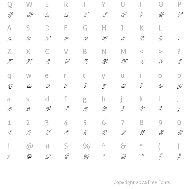 Character Map of FZ BASIC 1 HOLLOW ITALIC Normal