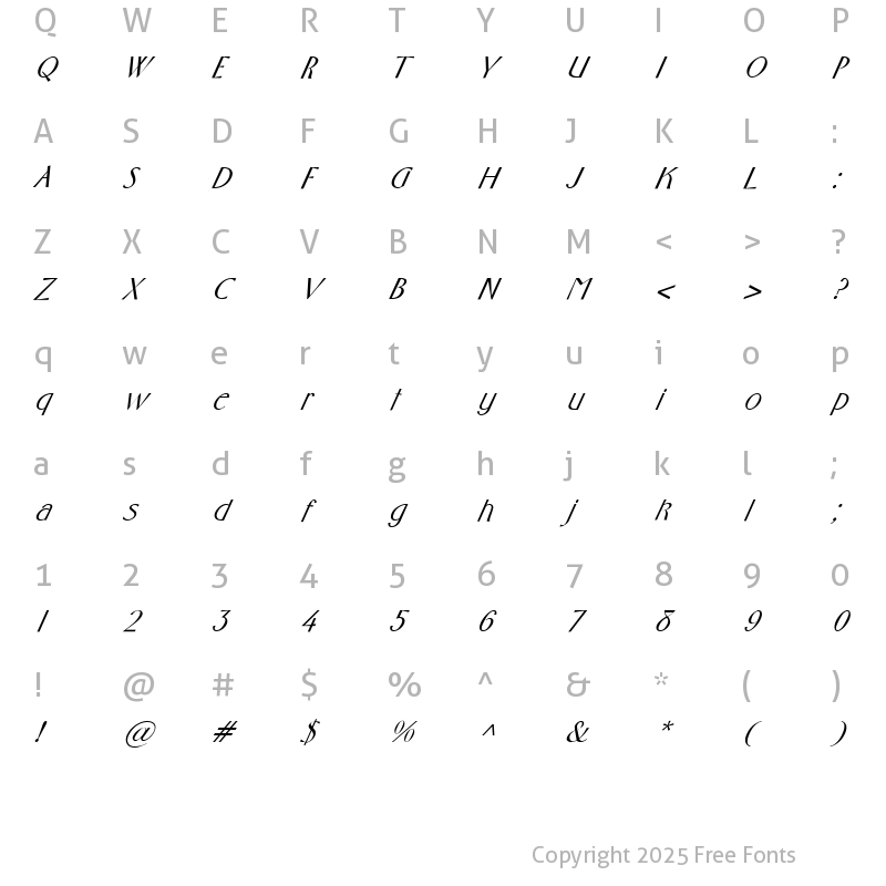 Character Map of FZ BASIC 10 ITALIC Normal