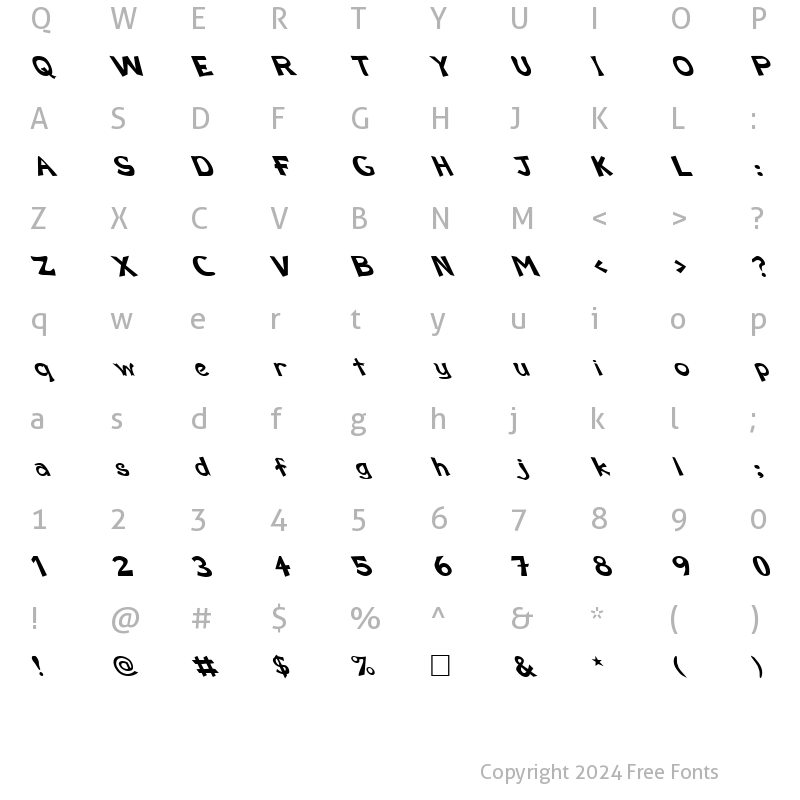 Character Map of FZ BASIC 12  LEFTY Normal