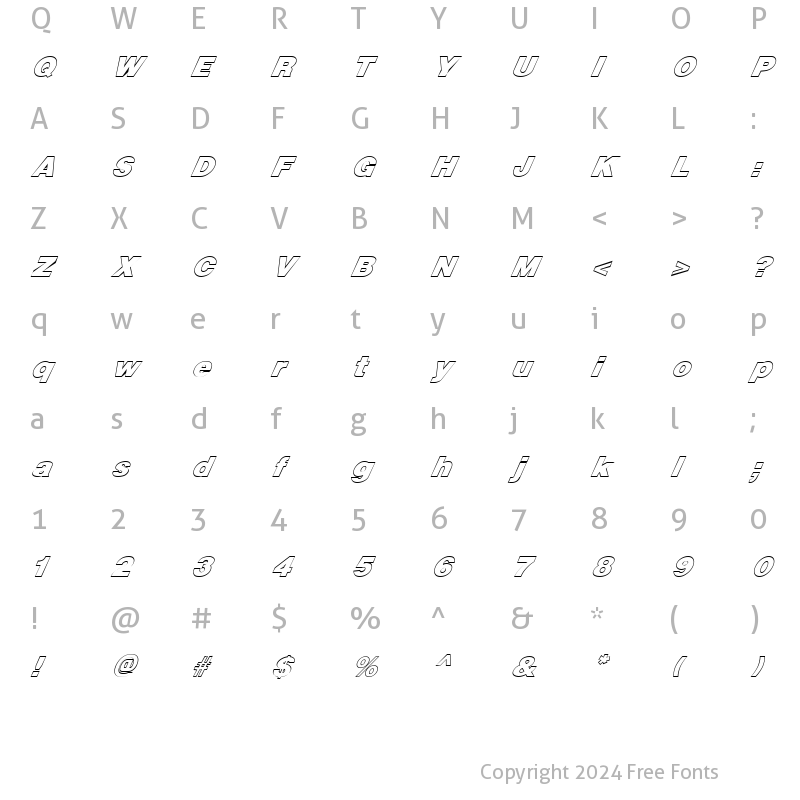 Character Map of FZ BASIC 13 HOLLOW ITALIC Normal