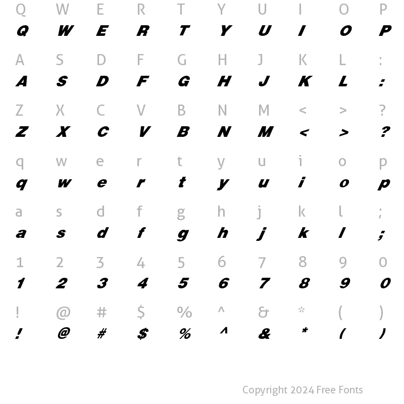 Character Map of FZ BASIC 13 ITALIC Normal