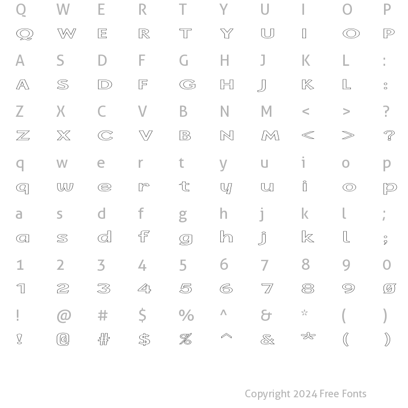 Character Map of FZ BASIC 14 HOLLOW EX Normal